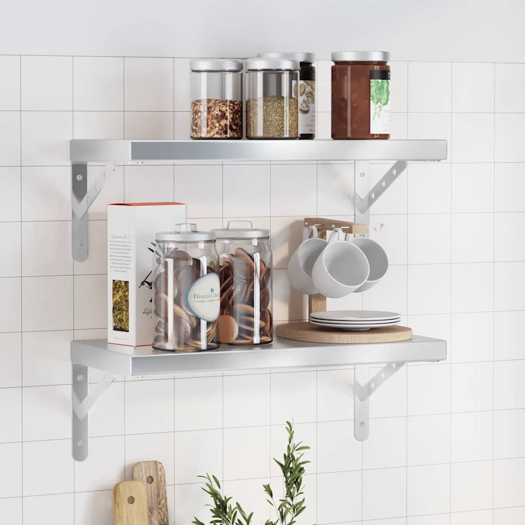 Mensole a Muro 2 pz 50x23,5 cm Argento in Acciaio Inossidabile | homemem39