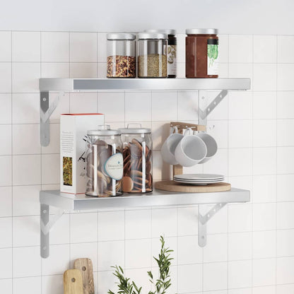 Mensole a Muro 2 pz 50x23,5 cm Argento in Acciaio Inossidabile | homemem39