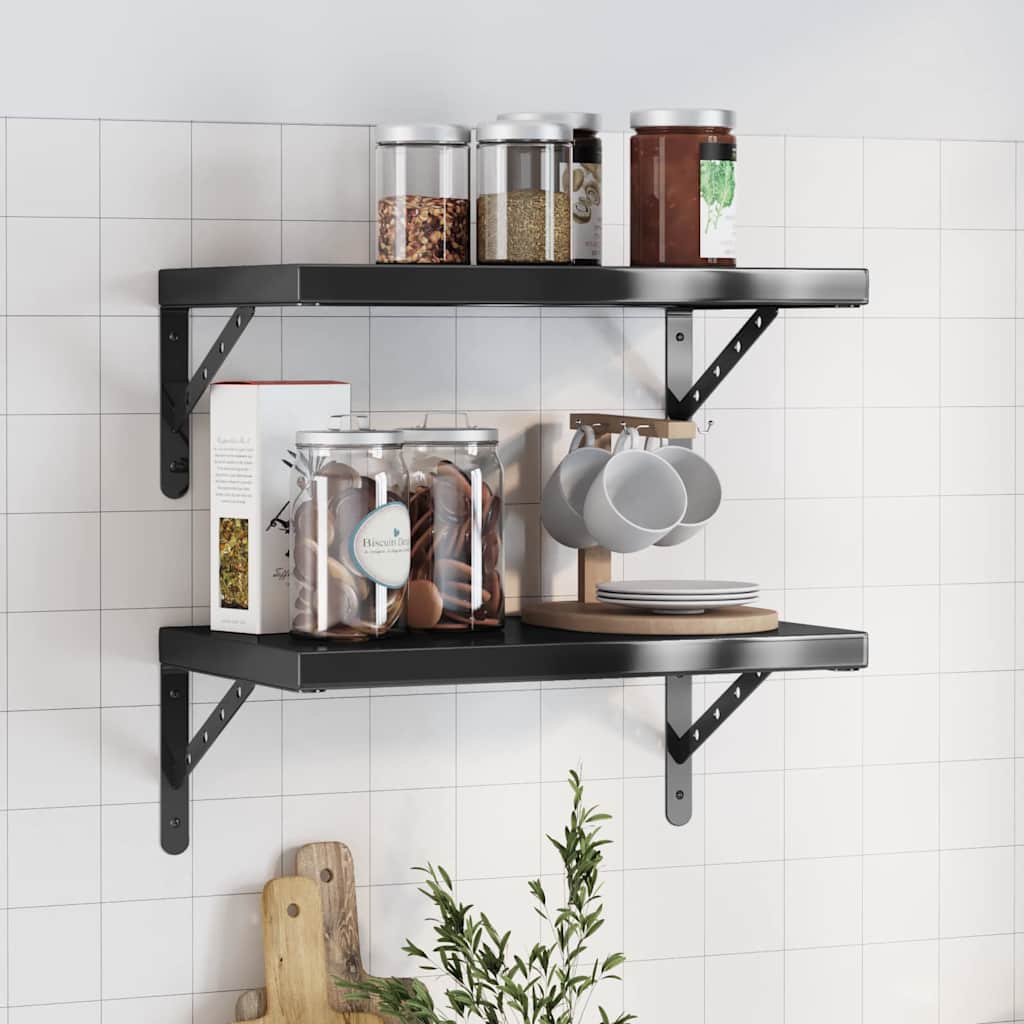 Mensole a Muro 2 pz 50x30 cm Nero in Acciaio Inossidabile | homemem39