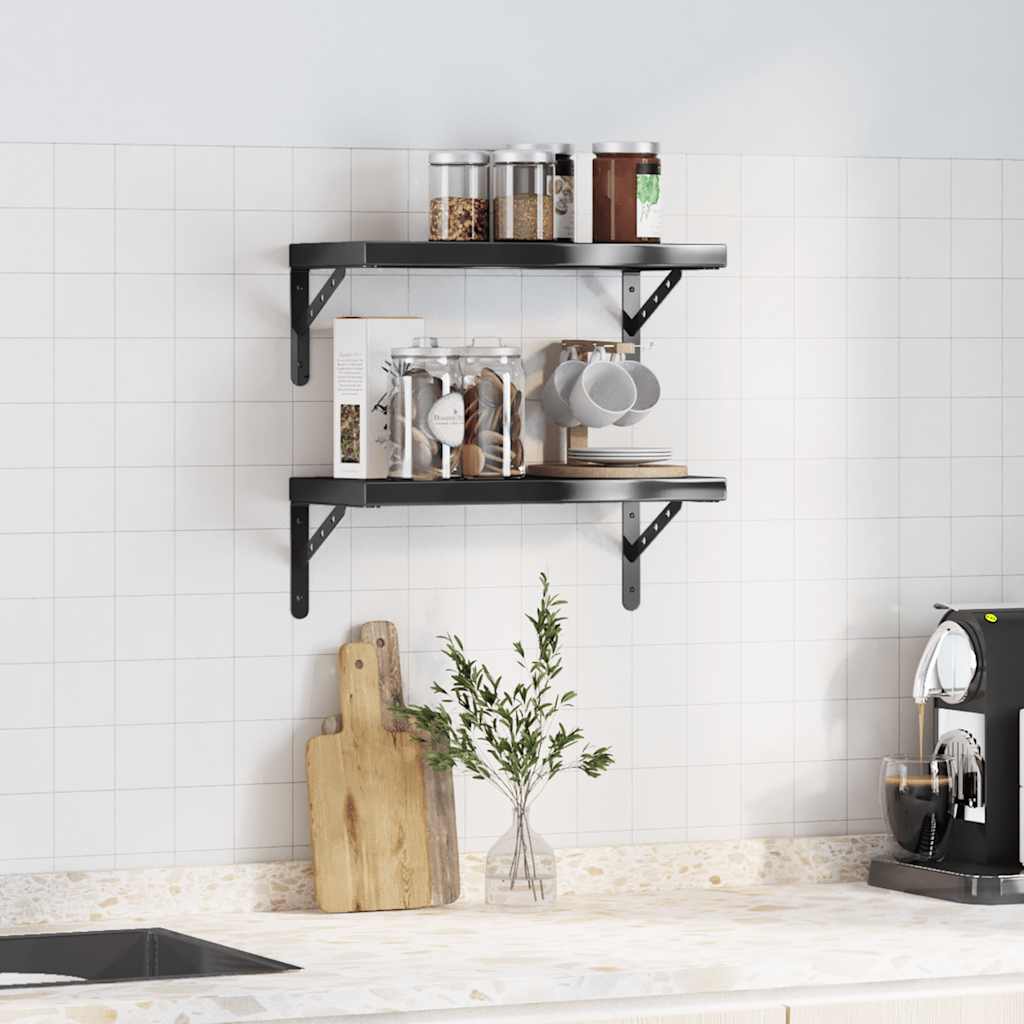 Mensole a Muro 2 pz 50x23,5 cm Nero in Acciaio Inossidabile | homemem39