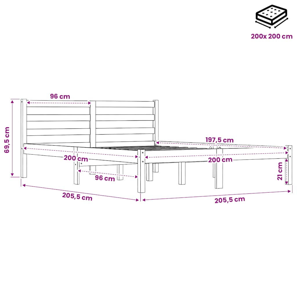 Letto senza Materasso Marrone Cera 200x200 cm in Legno di Pino
