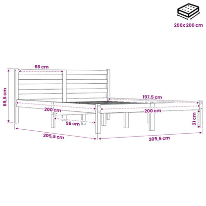 Letto senza Materasso Marrone Cera 200x200 cm in Legno di Pino