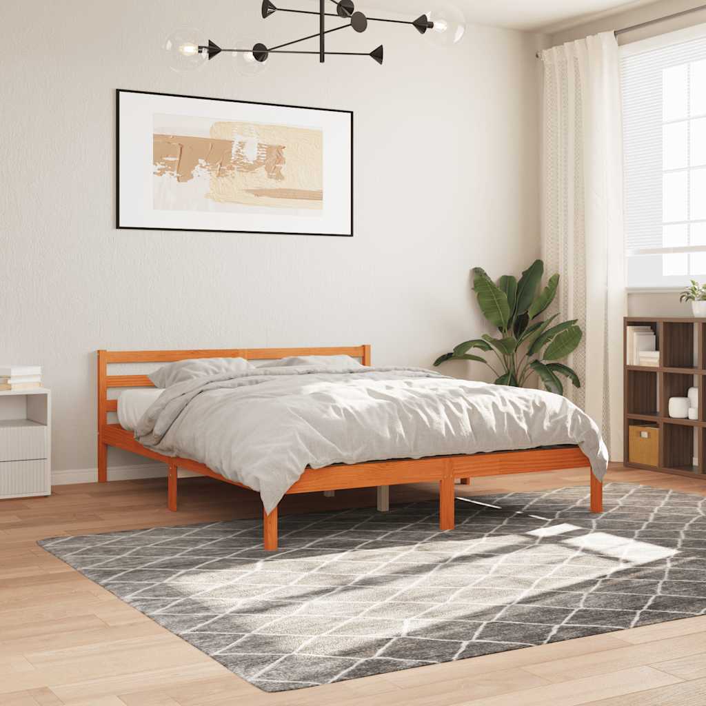 Letto senza Materasso Marrone Cera 200x200 cm in Legno di Pino