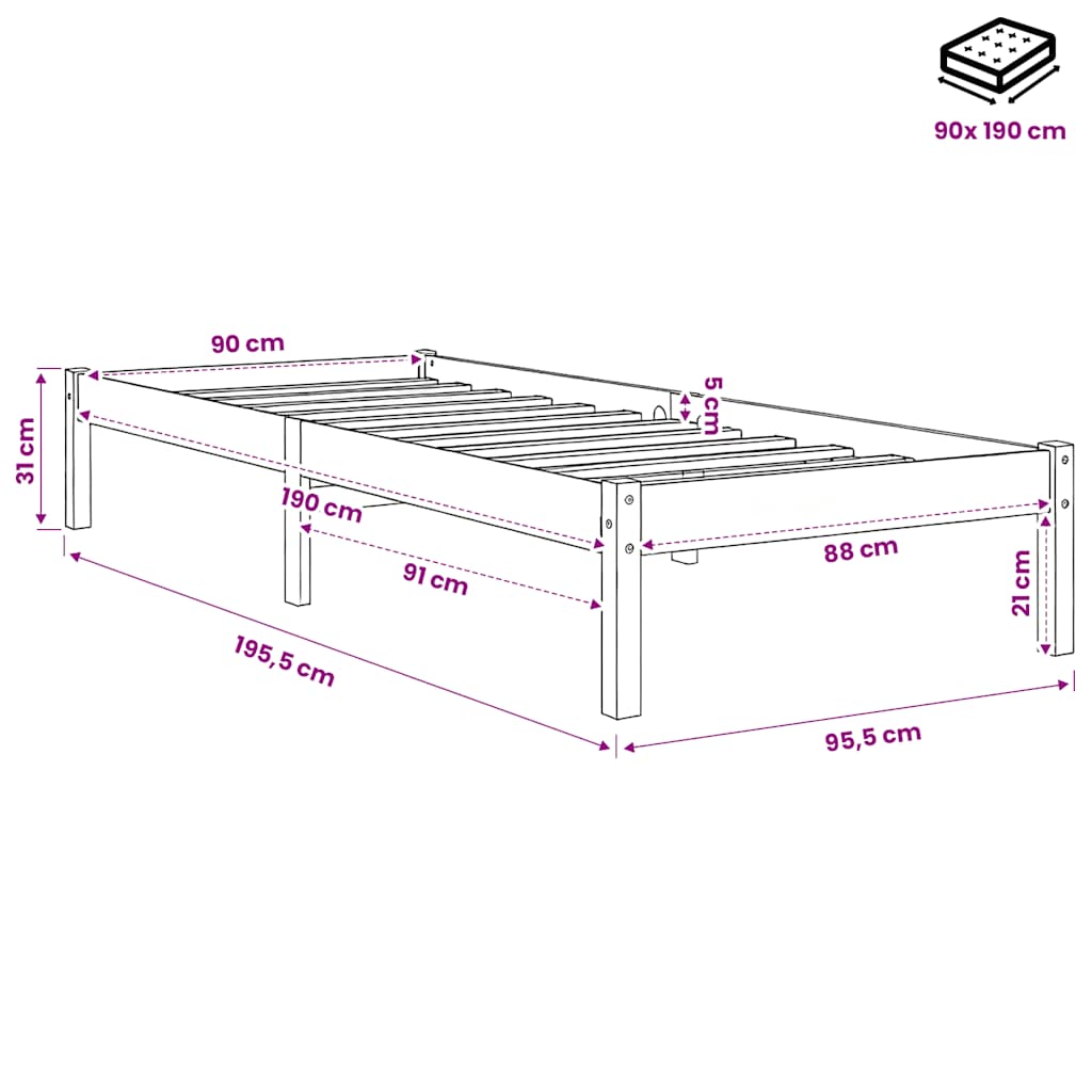 Letto senza Materasso Marrone Cera 90x190 cm in Legno di Pino