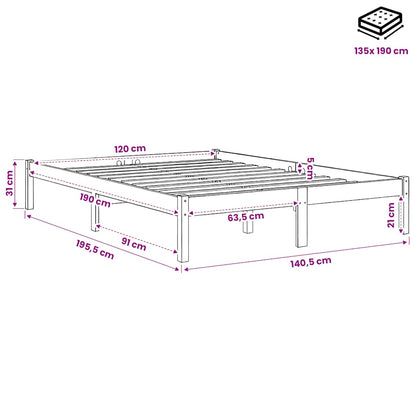Letto senza Materasso Marrone Cera 135x190 cm in Legno di Pino