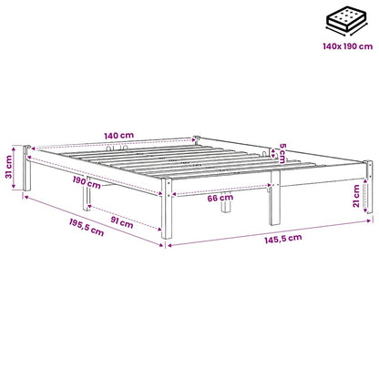 Letto senza Materasso Marrone Cera 140x190 cm in Legno di Pino