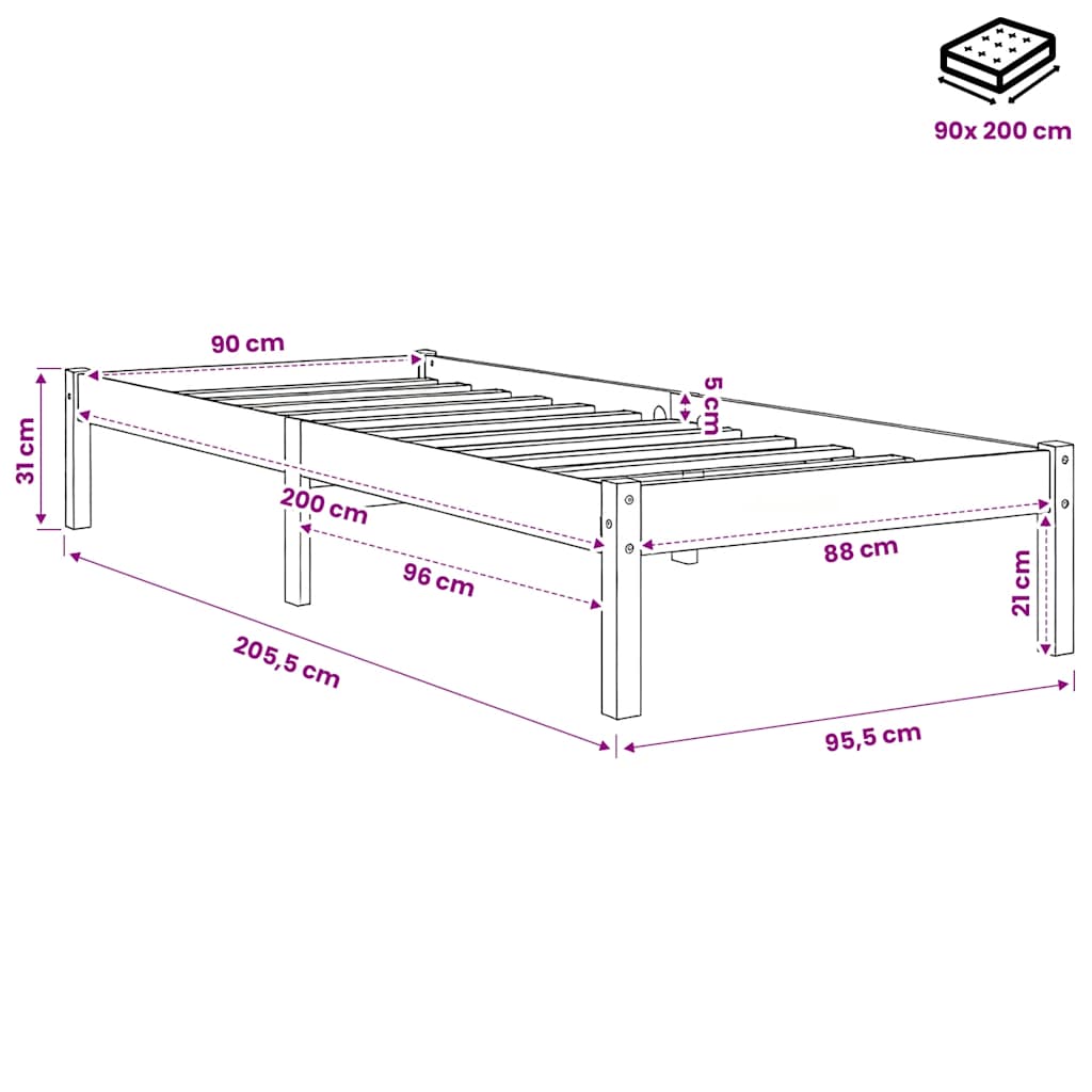 Giroletto senza Materasso Marrone Cera 90x200 cm Massello Pino