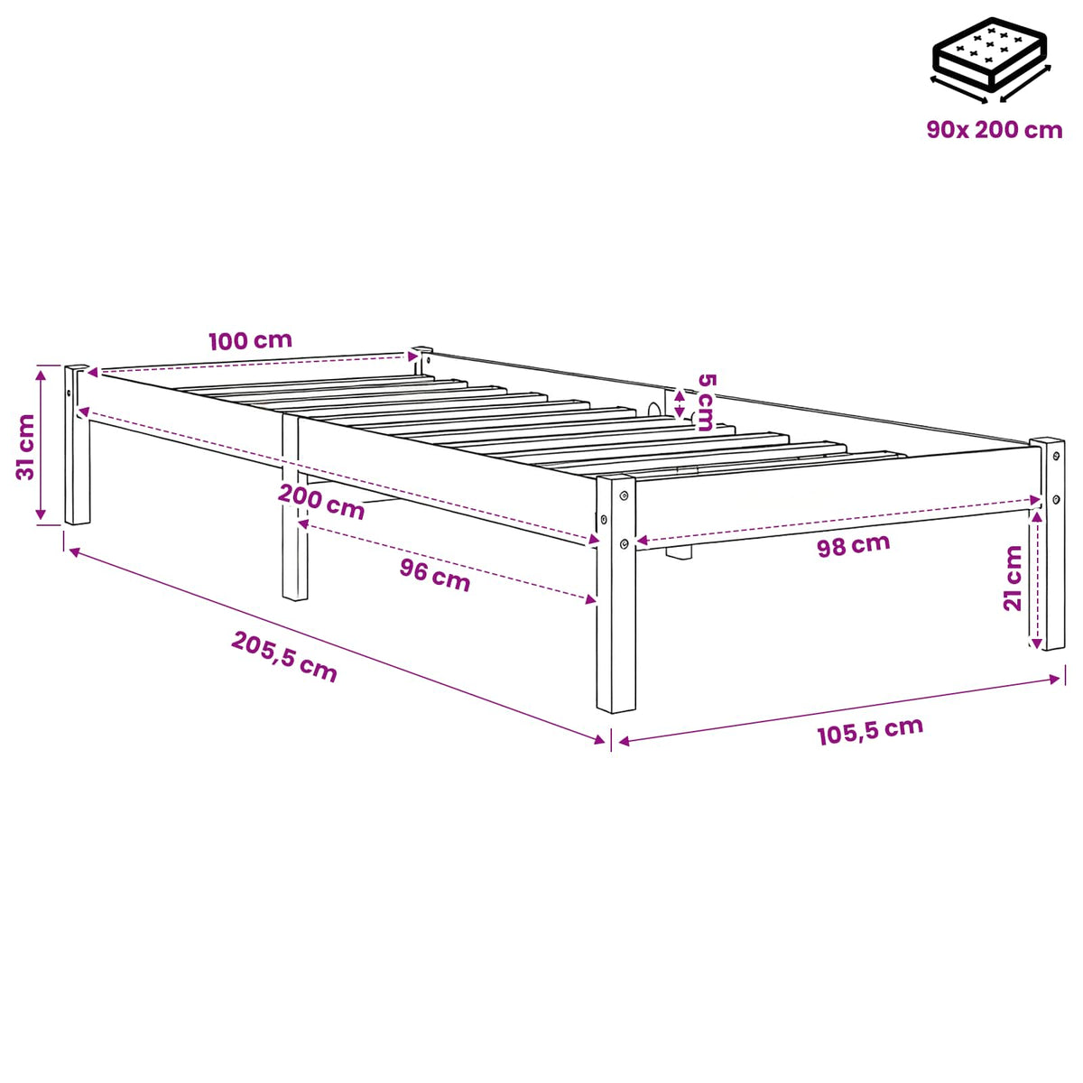 Giroletto senza Materasso Marrone Cera 100x200 cm Legno di Pino