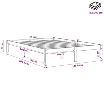 Giroletto senza Materasso Marrone Cera 120x200 cm Legno di Pino