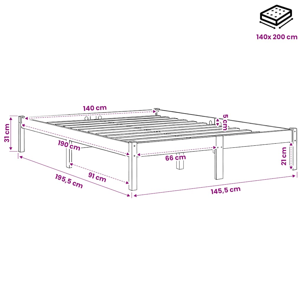 Giroletto senza Materasso Marrone Cera 140x200cm Massello Pino