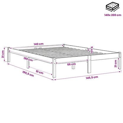 Giroletto senza Materasso Marrone Cera 140x200cm Massello Pino
