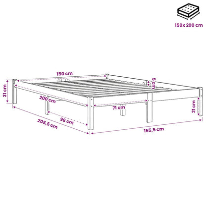 Giroletto senza Materasso Marrone Cera 150x200 cm Legno di Pino