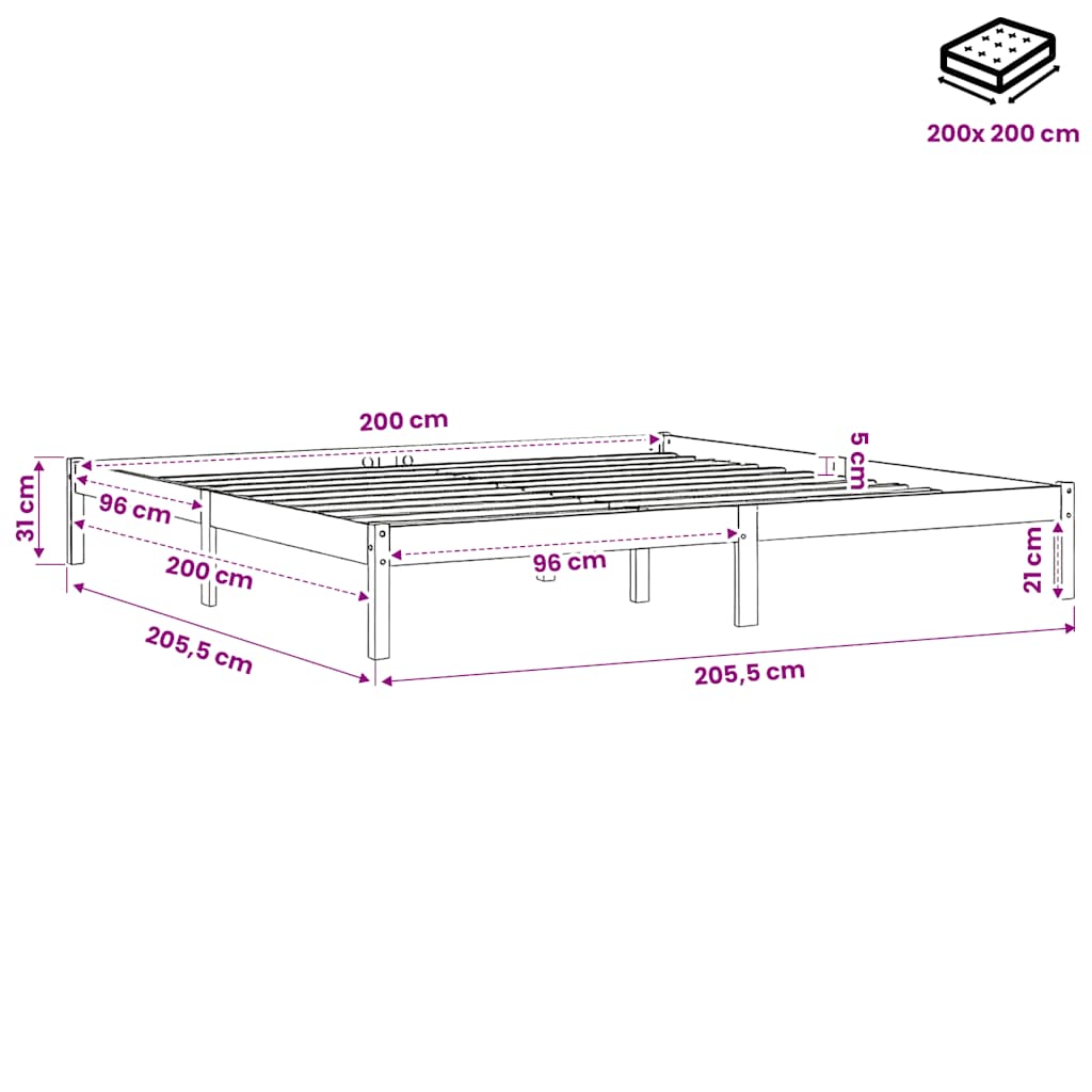 Giroletto senza Materasso Marrone Cera 200x200 cm Legno di Pino