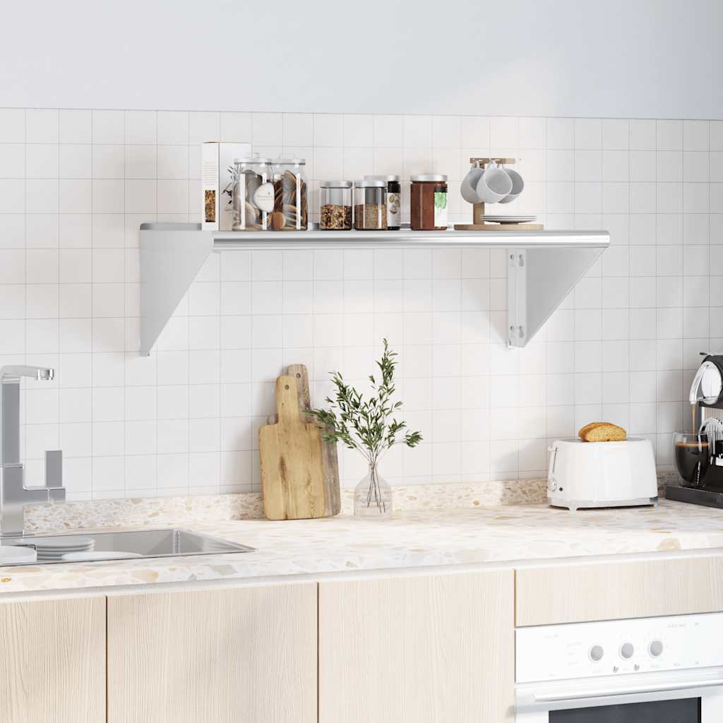 Mensola a Muro 100x45x31 cm Argento in Acciaio Inossidabile | homemem39