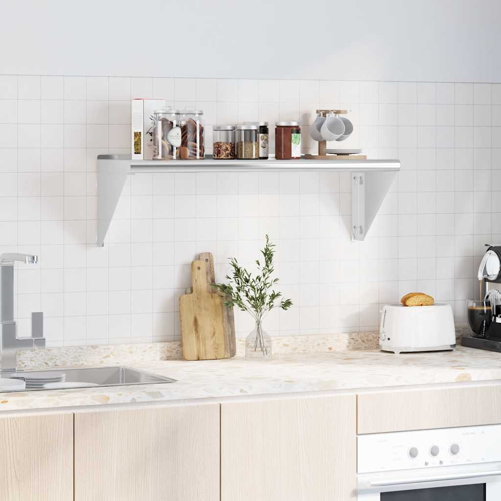 Mensola a Muro 100x30x31 cm Argento in Acciaio Inossidabile | homemem39