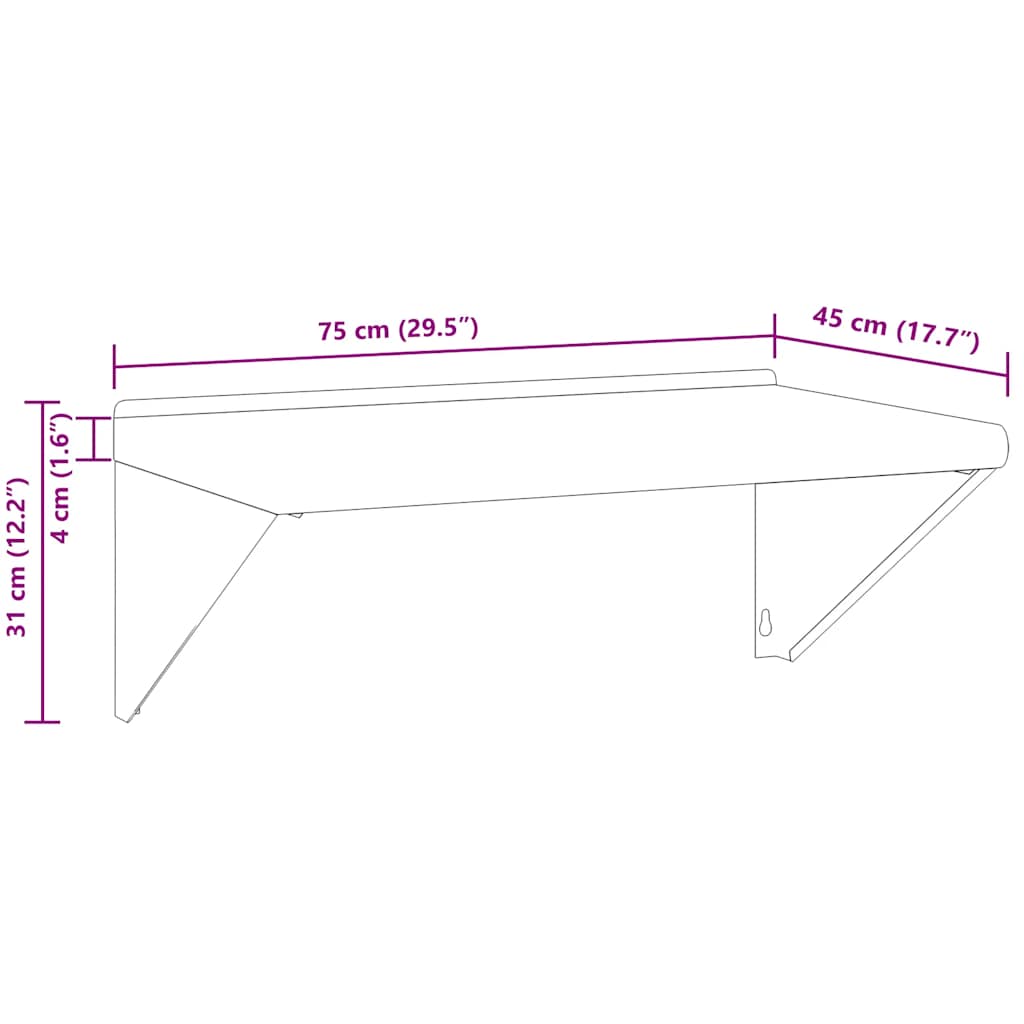 Mensola a Muro 75x45x31 cm Argento in Acciaio Inossidabile | homemem39