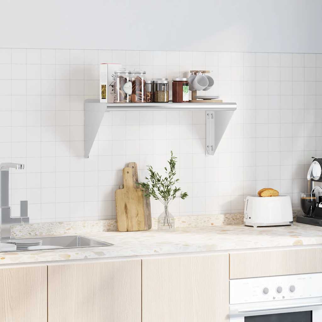 Mensola a Muro 75x30x31 cm Argento in Acciaio Inossidabile | homemem39