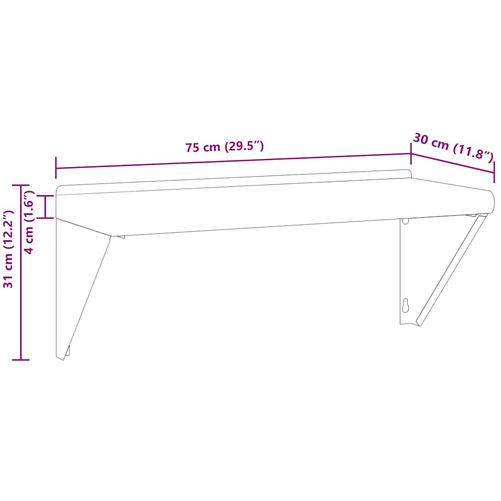 Mensola a Muro 75x30x31 cm Argento in Acciaio Inossidabile