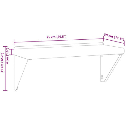 Mensola a Muro 75x30x31 cm Argento in Acciaio Inossidabile