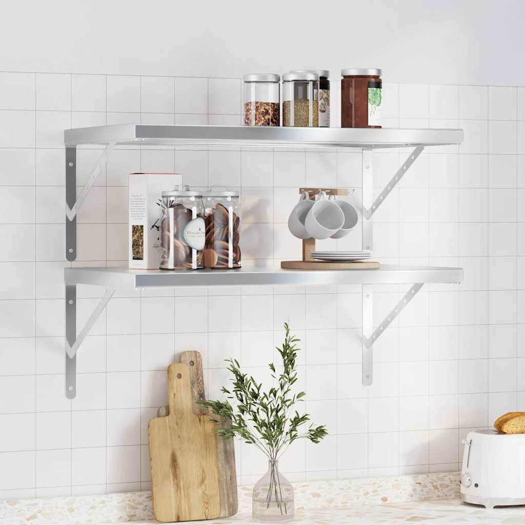 Mensole a Muro 2 pz 75x40 cm Argento in Acciaio Inossidabile | homemem39