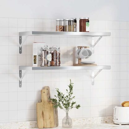 Mensole a Muro 2 pz 75x30 cm Argento in Acciaio Inossidabile | homemem39