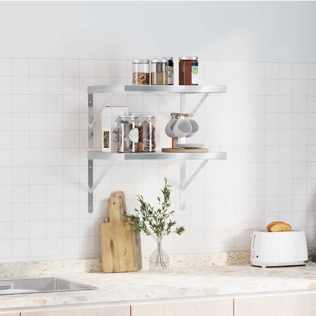 Mensole a Muro 2 pz 50x40 cm Argento in Acciaio Inossidabile | homemem39