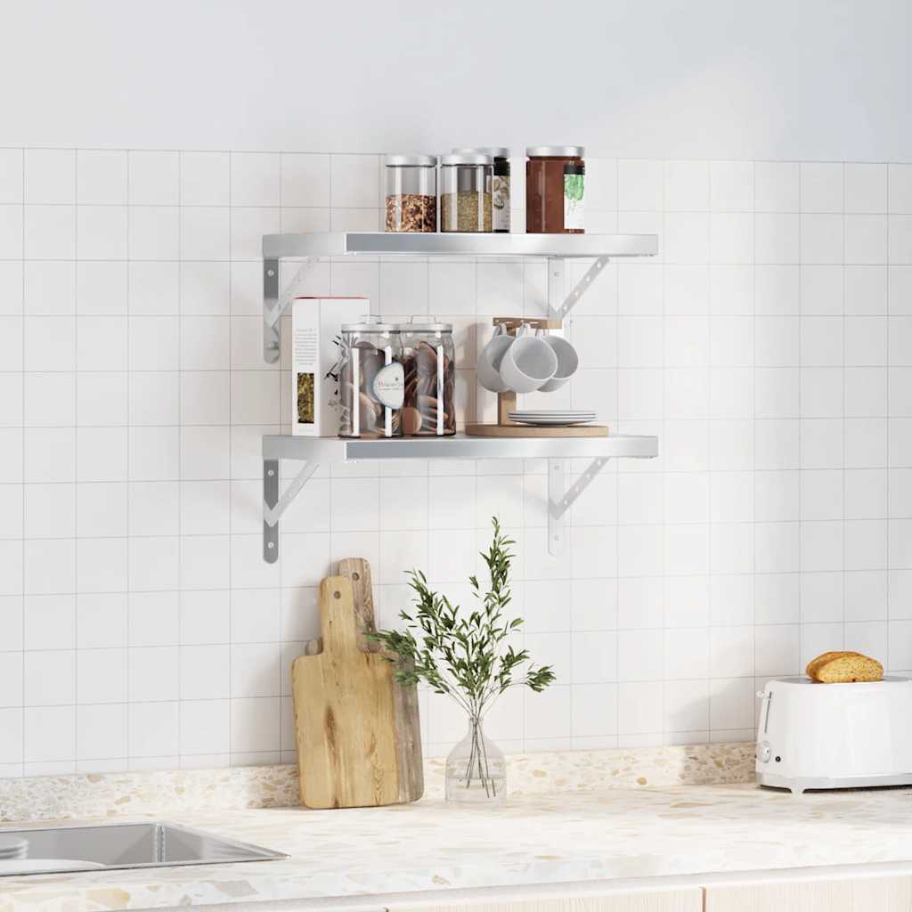 Mensole a Muro 2 pz 50x30 cm Argento in Acciaio Inossidabile | homemem39