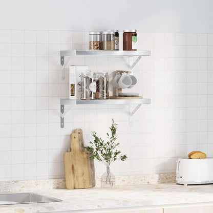 Mensole a Muro 2 pz 50x23,5cm Argento in Acciaio Inossidabile | homemem39