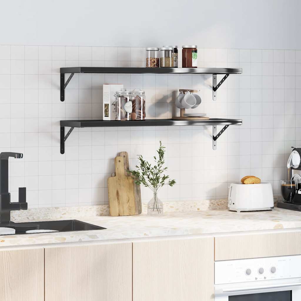 Mensole a Muro 2 pz 100x30 cm Nero in Acciaio Inossidabile | homemem39