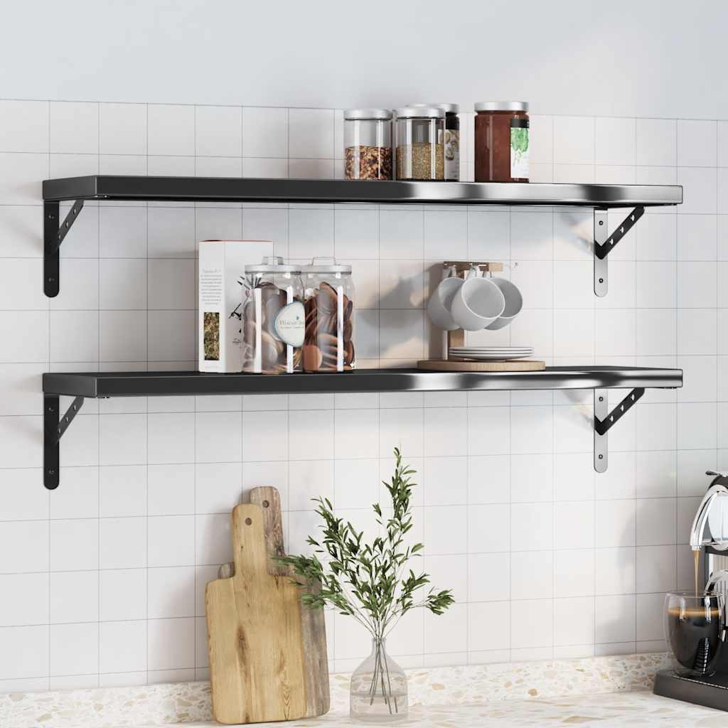 Mensole a Muro 2 pz 100x23,5 cm Nero in Acciaio Inossidabile | homemem39