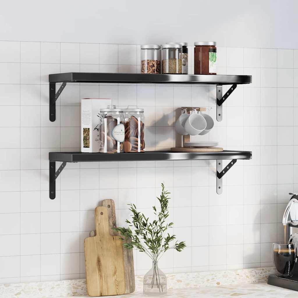 Mensole a Muro 2 pz 75x23,5 cm Nero in Acciaio Inossidabile | homemem39
