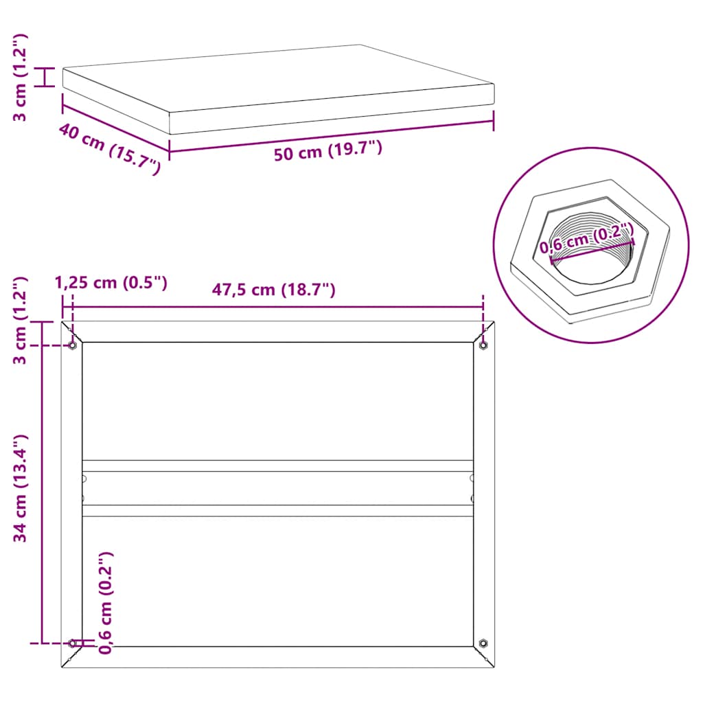 Mensole a Muro 2 pz 50x40 cm Nero in Acciaio Inossidabile | homemem39