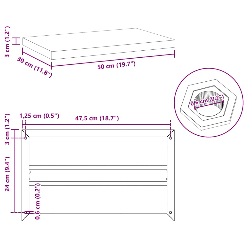 Mensole a Muro 2 pz 50x30 cm Nero in Acciaio Inossidabile | homemem39