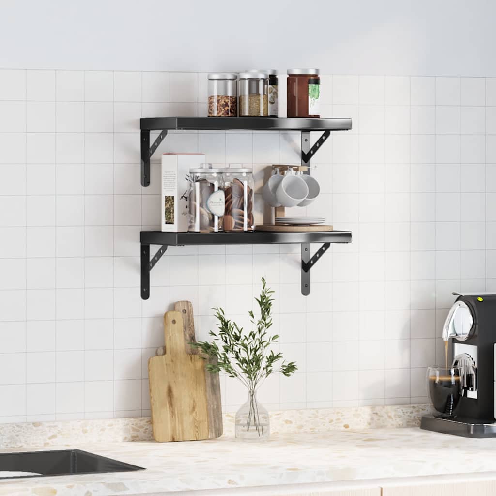 Mensole a Muro 2 pz 50x23,5 cm Nero in Acciaio Inossidabile | homemem39
