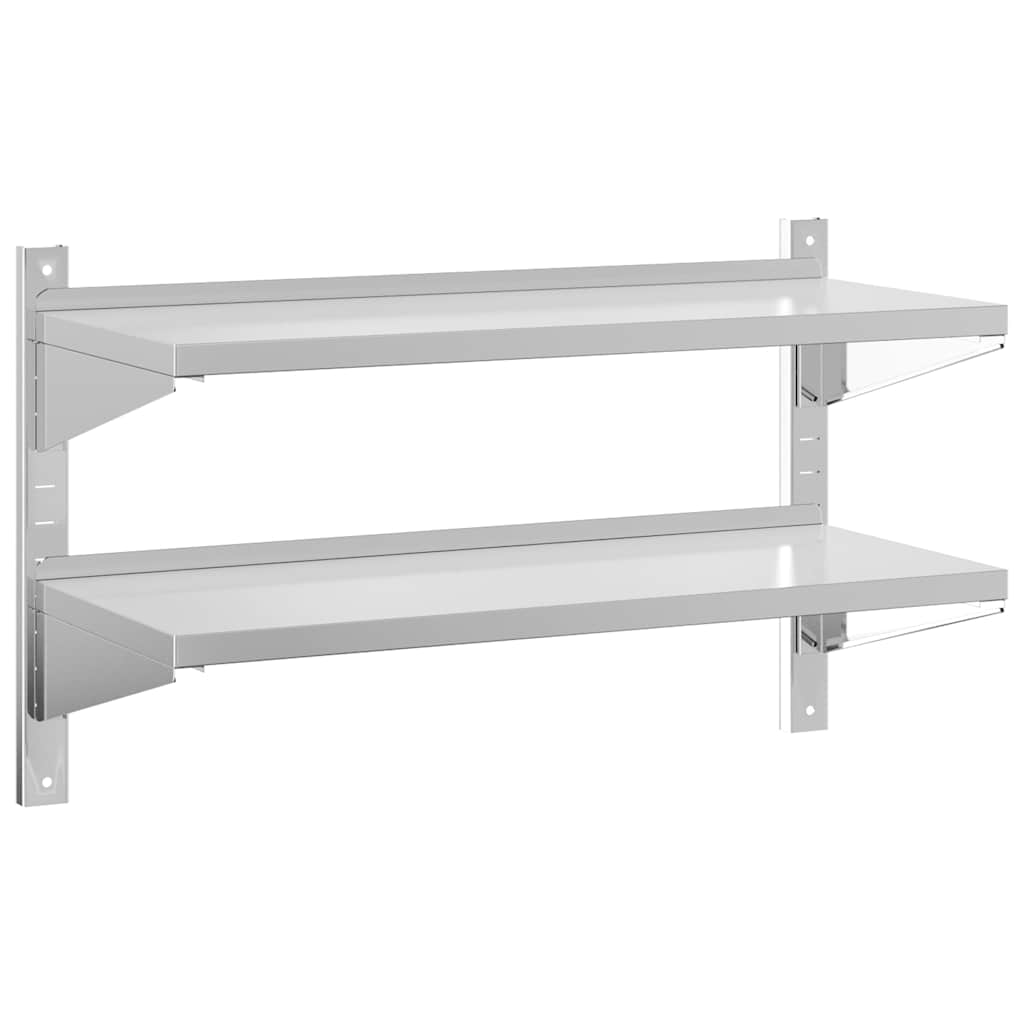 Mensola Muro 2 Ripiani 100x40x60cm Argento Acciaio Inossidabile | homemem39