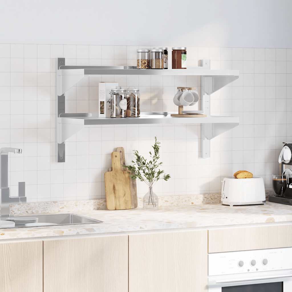 Mensola Muro 2 Ripiani 100x40x60cm Argento Acciaio Inossidabile | homemem39
