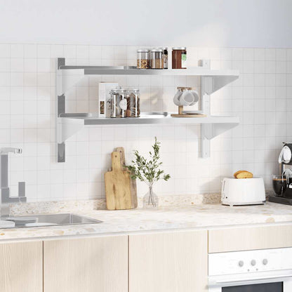 Mensola Muro 2 Ripiani 100x40x60cm Argento Acciaio Inossidabile | homemem39