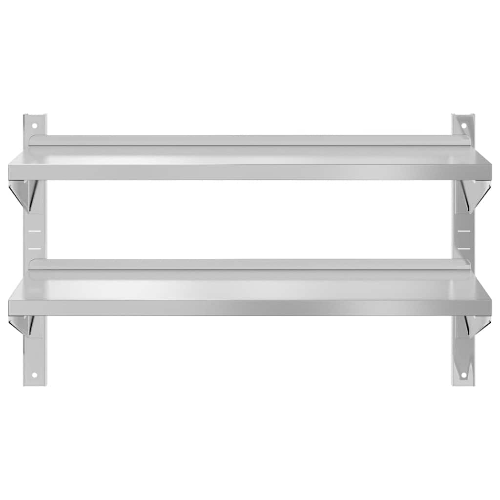 Mensola Muro 2 Ripiani 100x40x60cm Argento Acciaio Inossidabile | homemem39