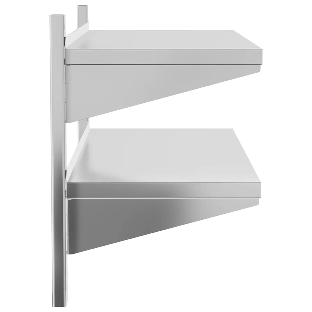 Mensola Muro 2 Ripiani 100x40x60cm Argento Acciaio Inossidabile | homemem39