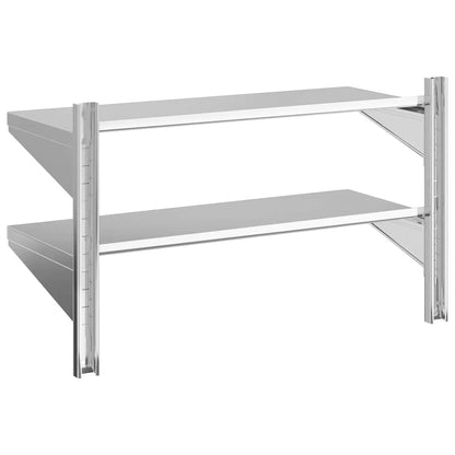 Mensola Muro 2 Ripiani 100x40x60cm Argento Acciaio Inossidabile | homemem39