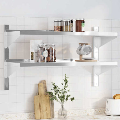 Mensola Muro 2 Ripiani 100x40x60cm Argento Acciaio Inossidabile | homemem39