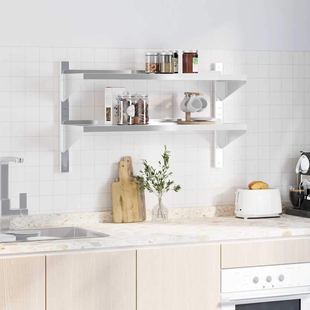 Mensola Muro 2 Ripiani 100x30x60cm Argento Acciaio Inossidabile | homemem39