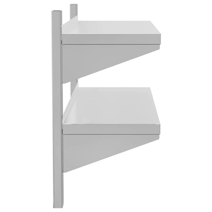 Mensola Muro 2 Ripiani 100x30x60cm Argento Acciaio Inossidabile | homemem39