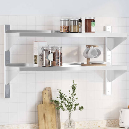 Mensola Muro 2 Ripiani 100x30x60cm Argento Acciaio Inossidabile | homemem39