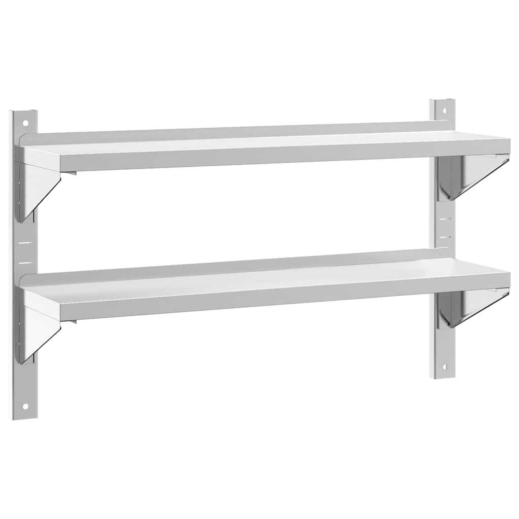 Mensola a Muro 2 Ripiani 100x23,5x60cm Argento in Acciaio Inox | homemem39