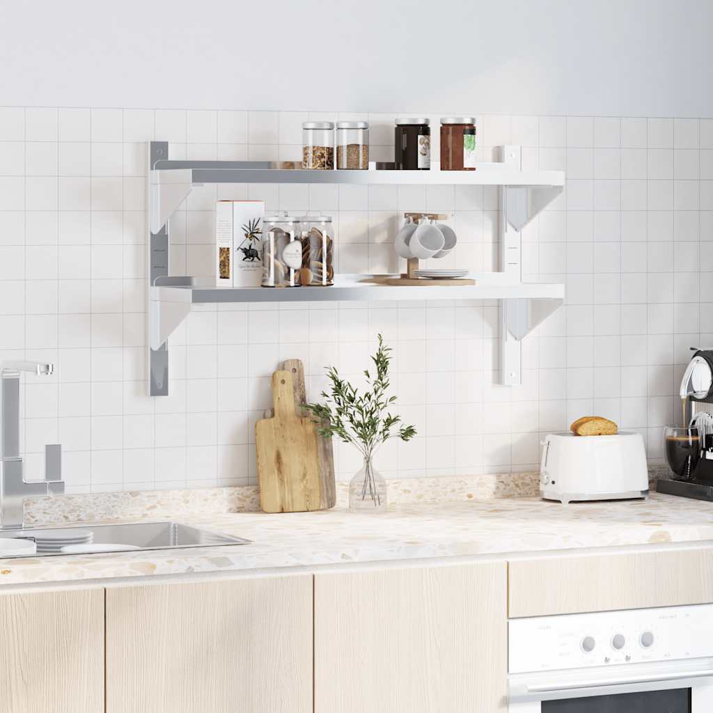 Mensola a Muro 2 Ripiani 100x23,5x60cm Argento in Acciaio Inox | homemem39