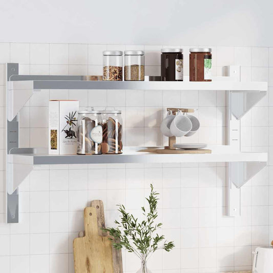 Mensola a Muro 2 Ripiani 100x23,5x60cm Argento in Acciaio Inox | homemem39