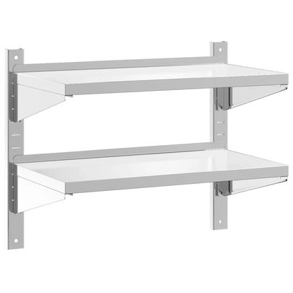Mensola Muro 2 Ripiani 75x40x60cm Argento Acciaio Inossidabile | homemem39