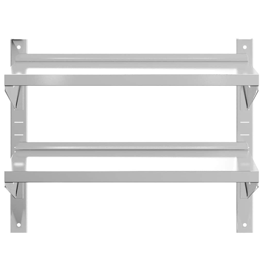 Mensola Muro 2 Ripiani 75x40x60cm Argento Acciaio Inossidabile | homemem39