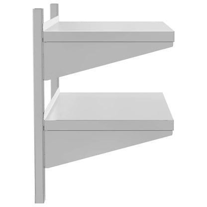 Mensola Muro 2 Ripiani 75x40x60cm Argento Acciaio Inossidabile | homemem39